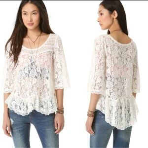 Free People Sheer Lace Tunic Shirt Top White Sz Small Whimsigoth Boho Gypsy